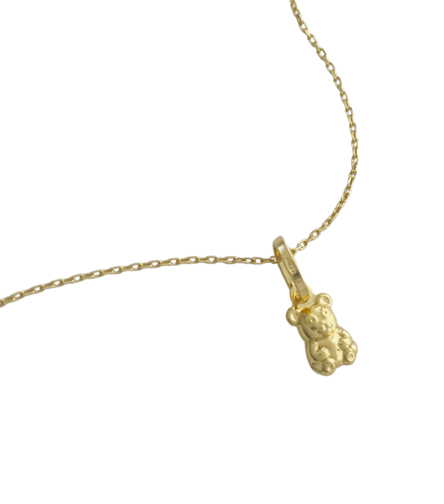 Golden Teddy Charm Pendant Necklace in 18k Gold