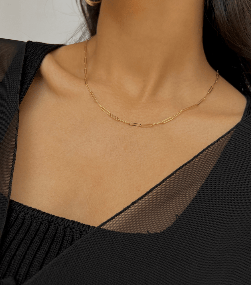 Aida Paperclip Necklace in 18k Yellow Gold