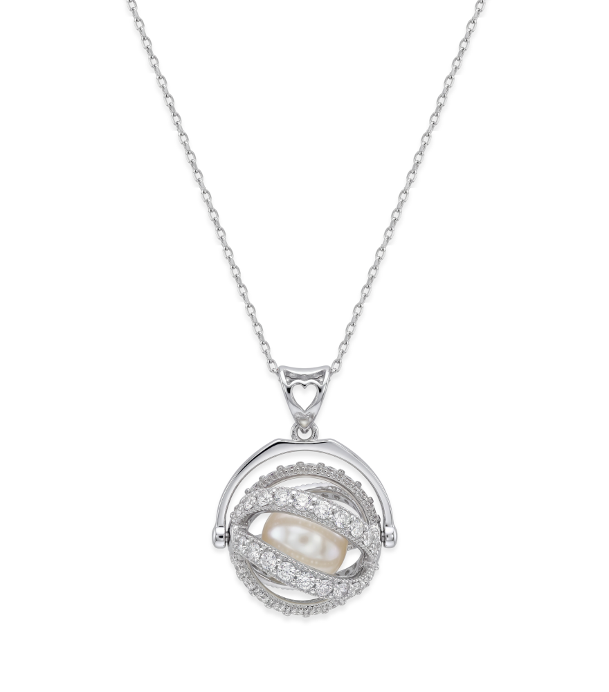 Front View of Orla Pearl Pendant in 18K White Gold Fixed Length 18k One Size 4.1gms