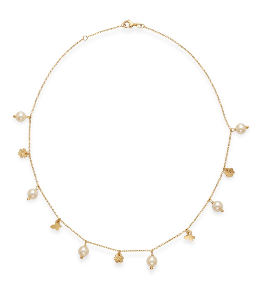 Front View of Farasha Charm Necklace in 18k Gold Fixed Length Yellow with Hallmark Stamp Metal One Size 4.2gms