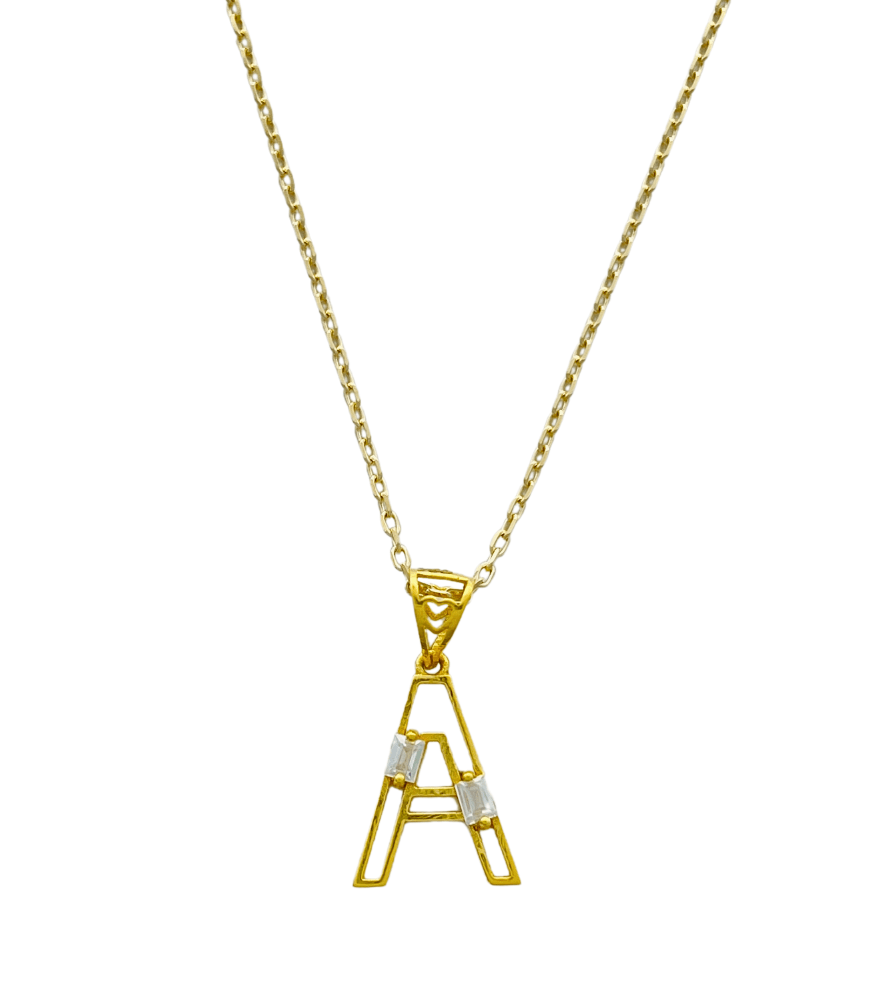Letter 'A' Initials Pendant Necklace in 18k Gold