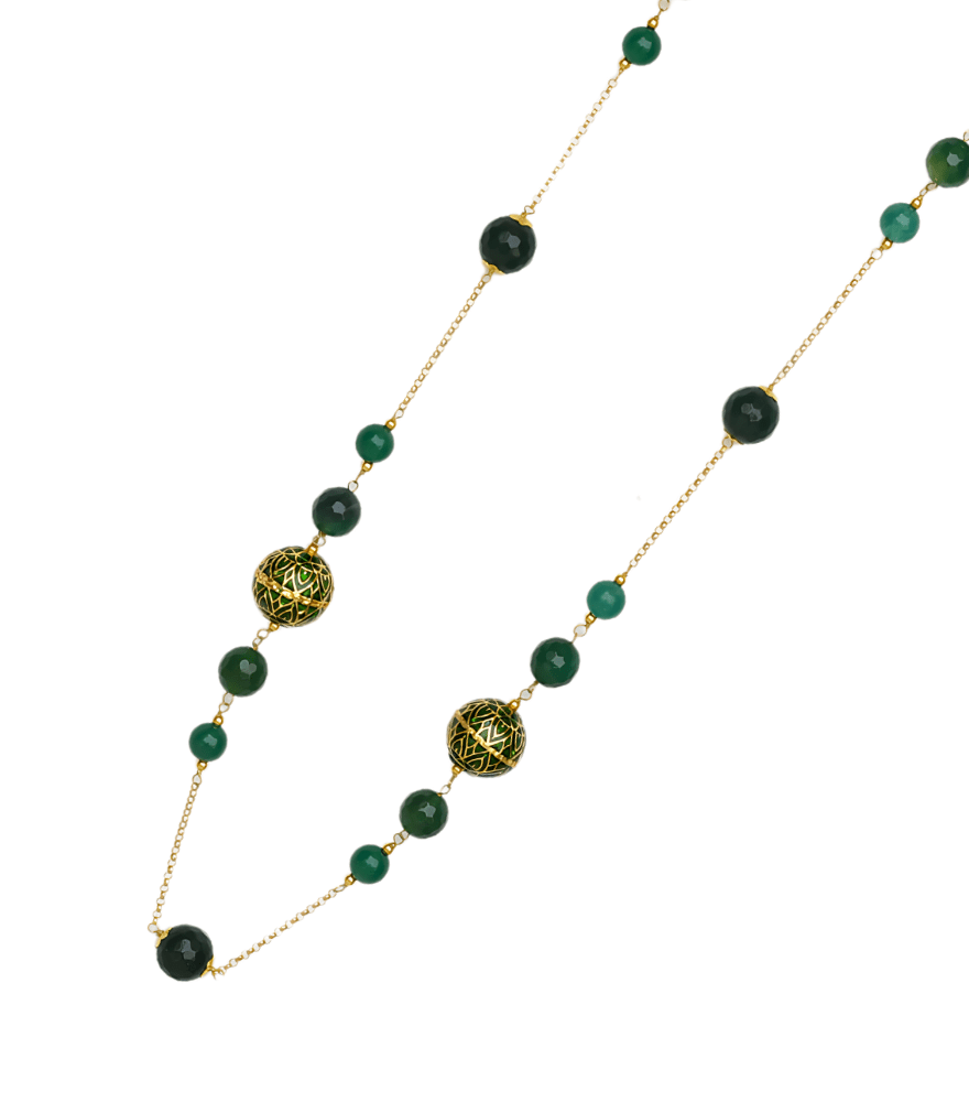 Anika Pearl and Enamel Necklace in 18k Gold-Green