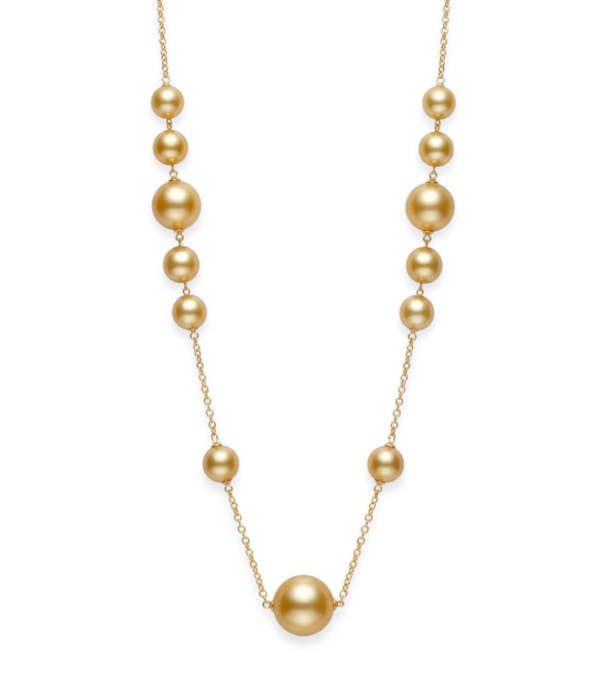 Front View of Alisha Pearl Necklace in 18k Gold Fixed Length Yellow with Hallmark Stamp Metal Stone One Size 55.2gms