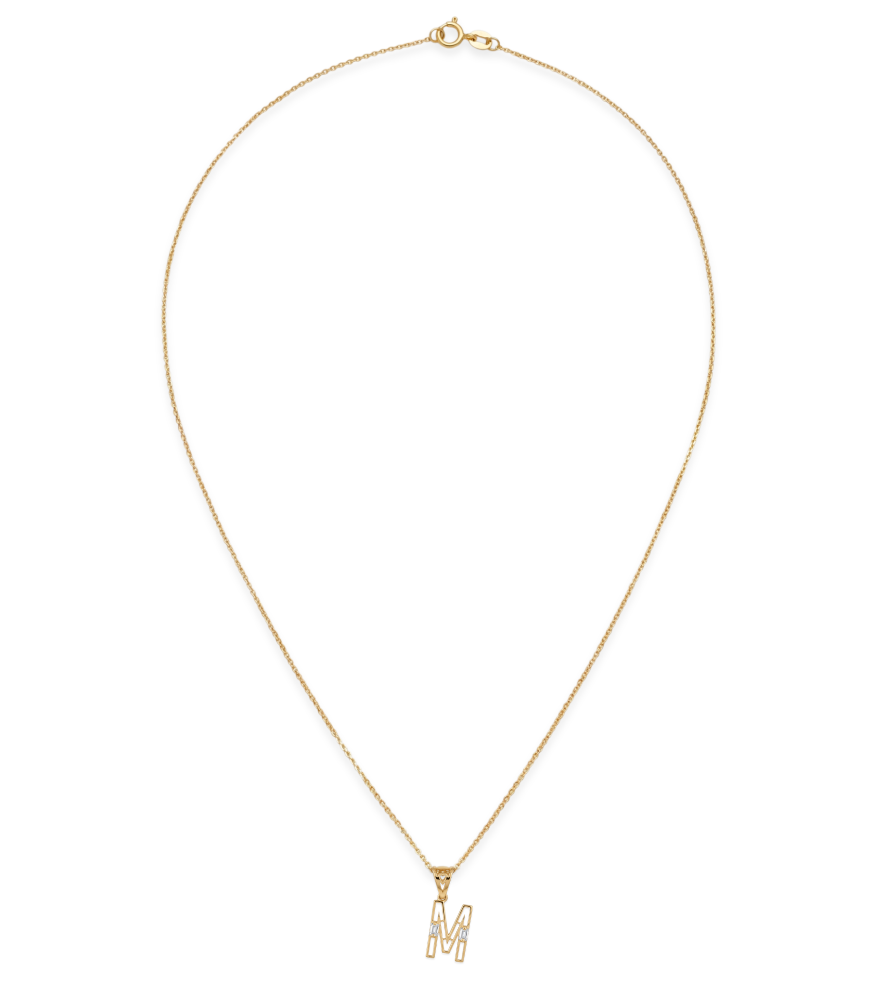 Rear View of Letter 'M' Initials Pendant Necklace in 18k Gold Fixed Length Yellow with Hallmark Stamp Metal One Size 1.3gms
