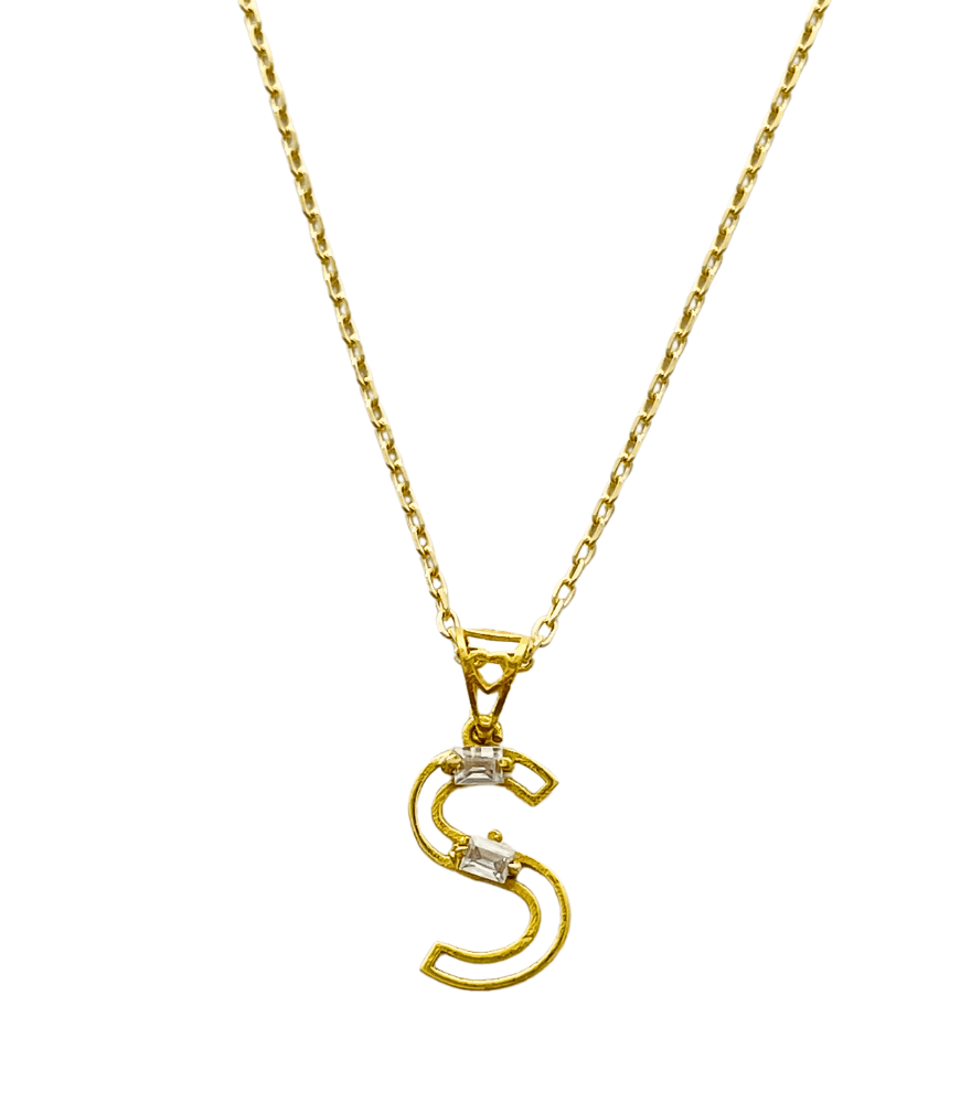 Letter 'S' Initials Pendant Necklace in 18k Gold