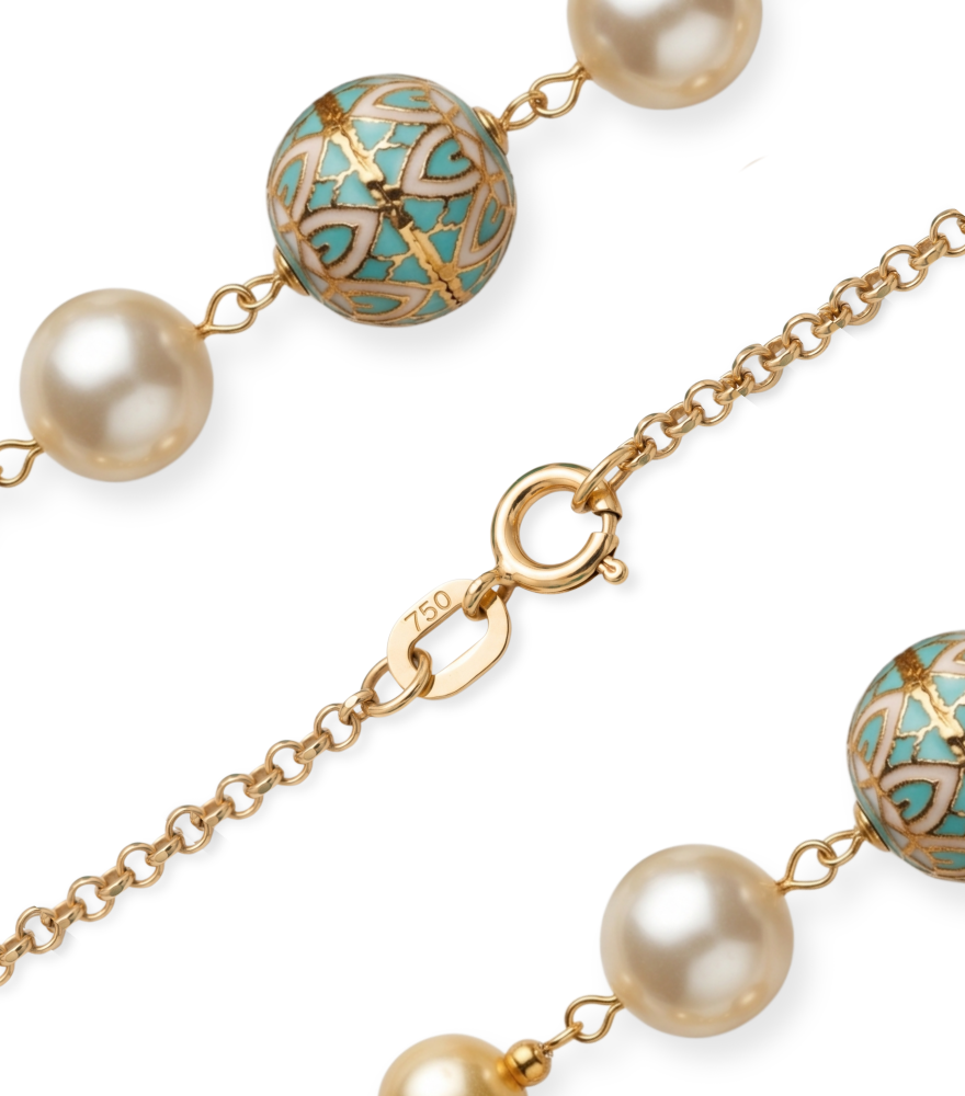 Rear View of Ishani Pearl and Enamel Necklace in 18k Gold Fixed Length Yellow with Hallmark Stamp Metal Stone One Size 48.4gms