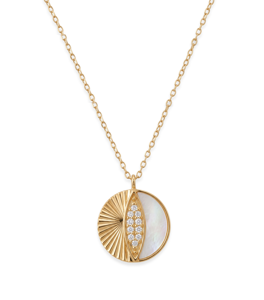 Front View of Riva Pendant Necklace in 18k Gold Comfort Fit Yellow with Hallmark Stamp 16 inches 1gms
