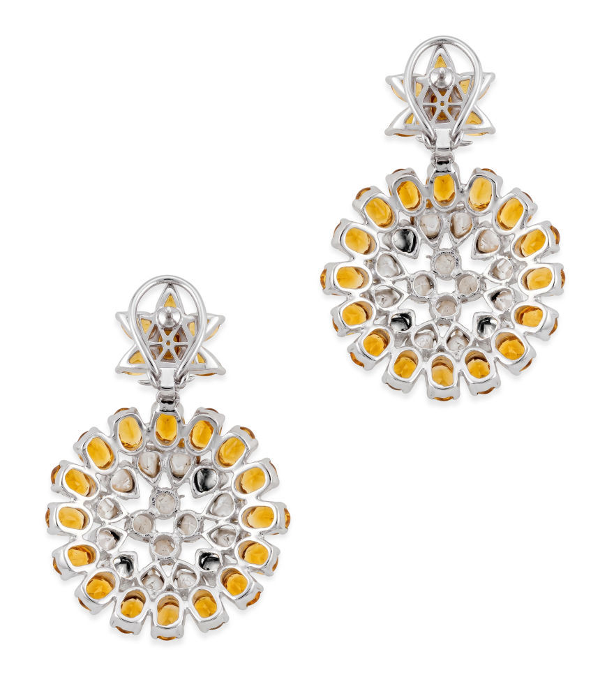 Rear View of Kavya - Silver Earrings with Uncut Diamonds and Citrine Jewelry for Pierced Ears 925 Sterling One Size 31.63gms