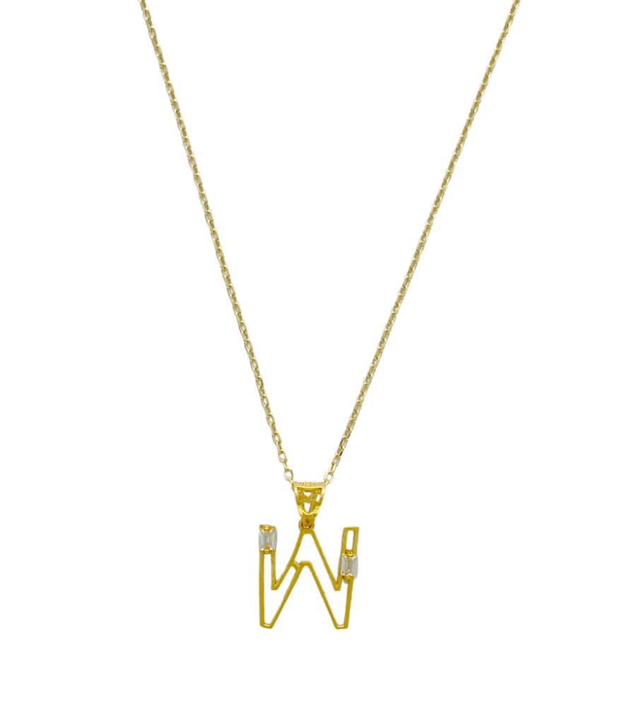 Letter 'W' Initials Pendant Necklace in 18k Gold