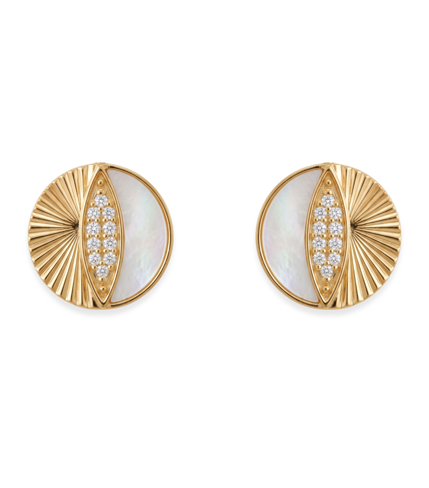 Front View of Riva Stud Earrings in 18k Gold Jewelry for Pierced Ears Yellow with Hallmark Stamp One Size 1.4gms