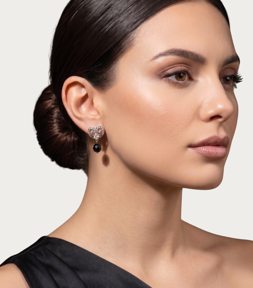 Model Wearing Tarini Stud Earrings Jewelry for Pierced Ears 925 Sterling Silver Metal One Size 6.4gms