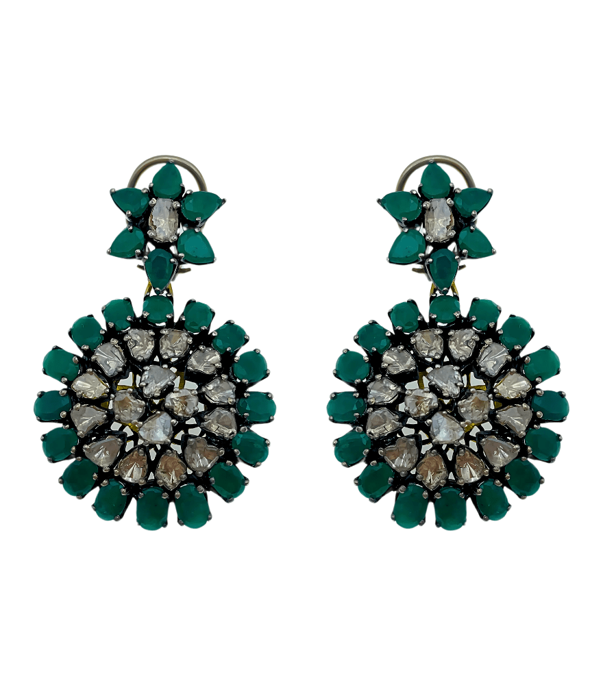 Naira Gold-Plated Silver Earrings with Diamonds & Emeralds