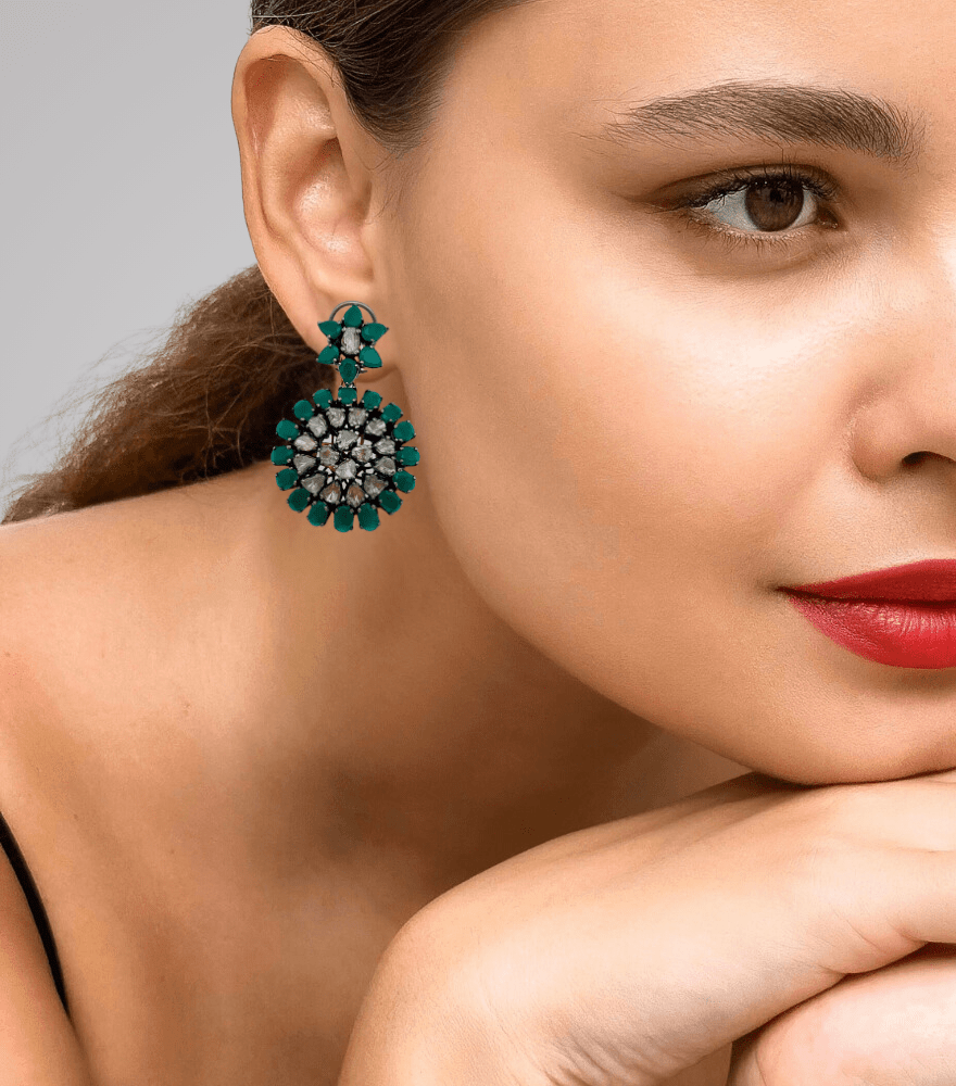 Naira Gold-Plated Silver Earrings with Diamonds & Emeralds