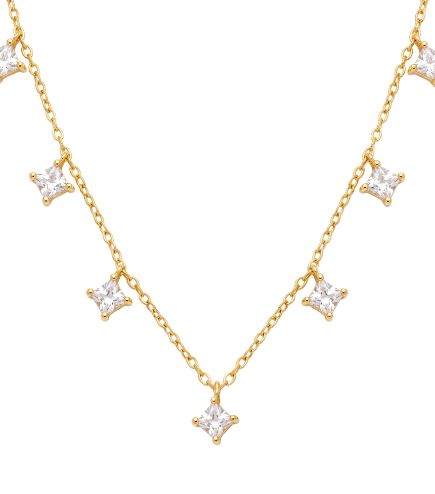Front View of Starlight Charm Necklace in 18k Gold Adjustable Length Yellow with Hallmark Stamp Metal One Size 0.9gms