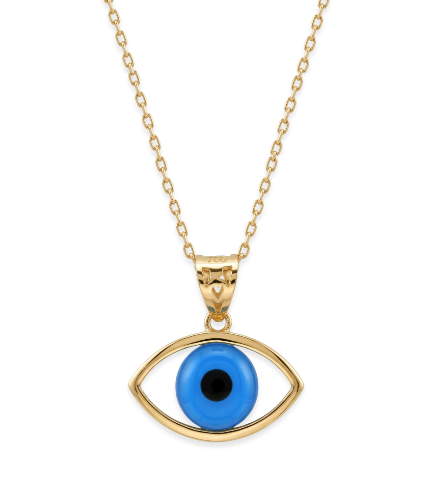 Front View of Ezra Protection Pendant Necklace in 18K Gold Fixed Length 18k Yellow with Hallmark Stamp Metal 1.3gms