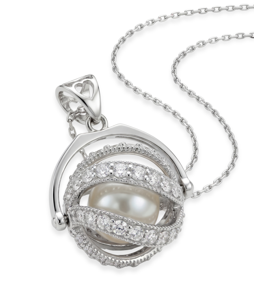 Closeup of Orla Pearl Pendant in 18K White Gold Fixed Length 18k One Size 4.1gms
