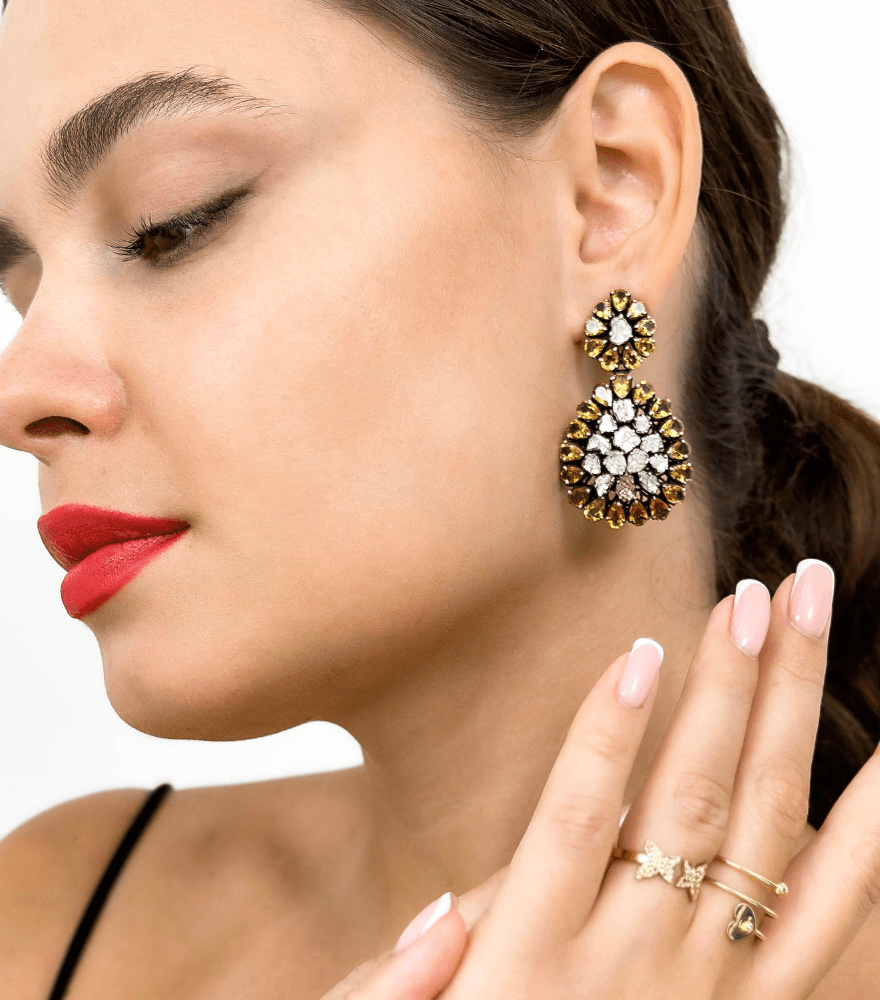 Anaya Silver Earrings with Uncut Diamonds and Citrine