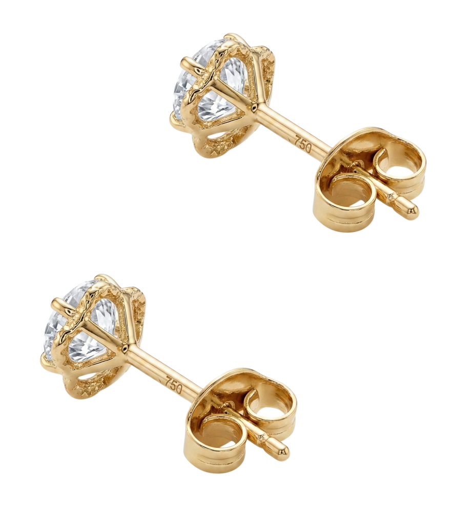 Rear View of Cosmos Stud Earrings in 18k Gold Jewelry for Pierced Ears Yellow with Hallmark Stamp One Size 0.8gms