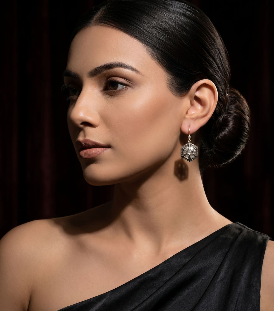 Model Wearing Sasha Dangle Earrings Jewelry for Pierced Ears 925 Sterling Silver Metal One Size 8.3gms