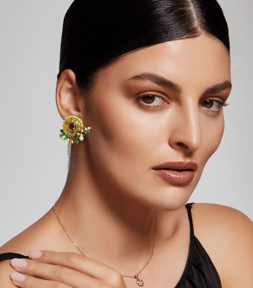 Tanishka Unut Polki Earrings in Gold
