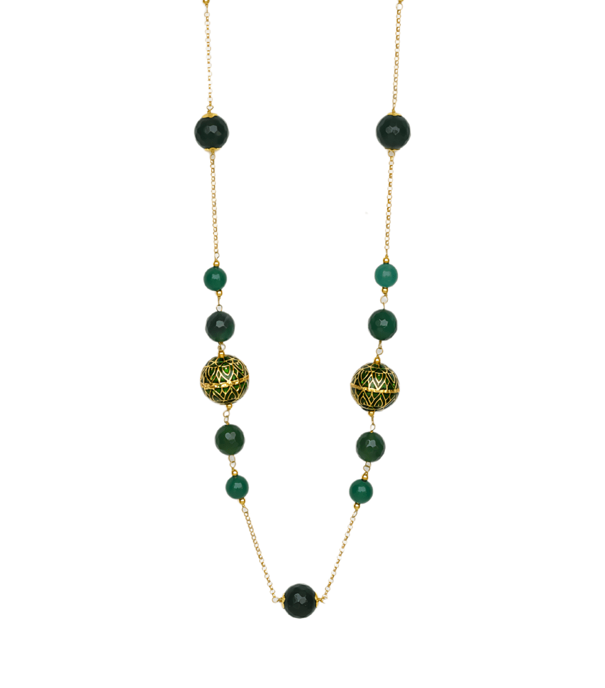 Anika Pearl and Enamel Necklace in 18k Gold-Green