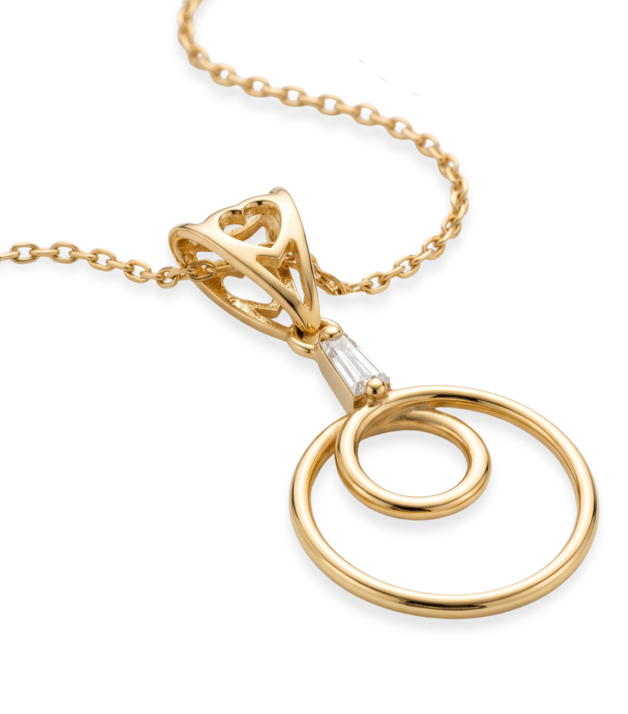 Closeup of René Round Pendant in 18k Gold Fixed Length Yellow with Hallmark Stamp Metal One Size 1.3gms