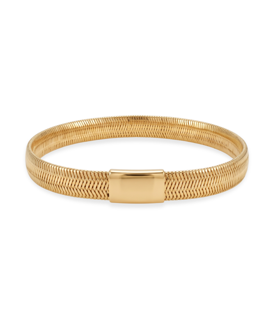 Front View of Bettina Stretch-Fit Bracelet in 18k Gold Comfort Fit Yellow with Hallmark Stamp One Size 2.9gms