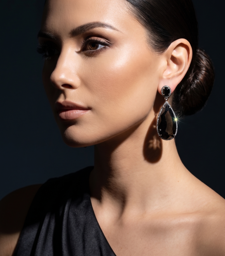 Model Wearing Kalki Earrings Jewelry for Pierced Ears 925 Sterling Silver Metal Stone One Size 17.1gms