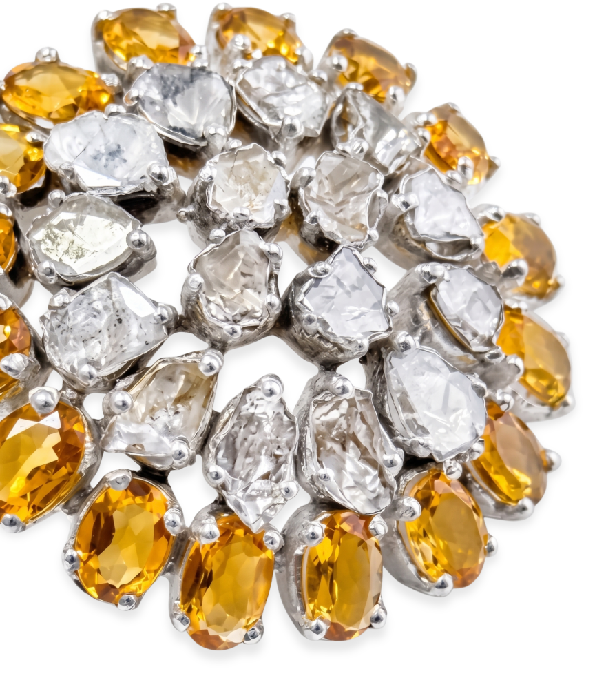 Closeup of Kavya - Silver Earrings with Uncut Diamonds and Citrine Jewelry for Pierced Ears 925 Sterling One Size 31.63gms