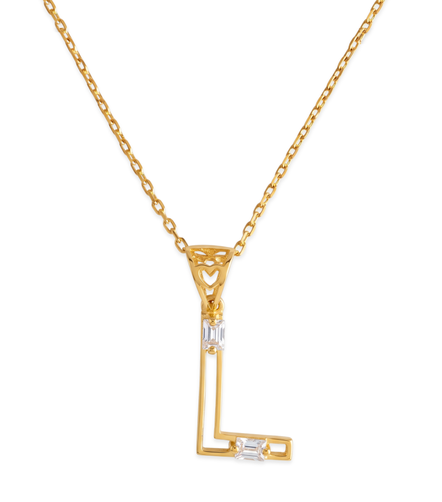 Front View of Letter 'L' Initials Pendant Necklace in 18k Gold Fixed Length Yellow with Hallmark Stamp Metal One Size 1.1gms
