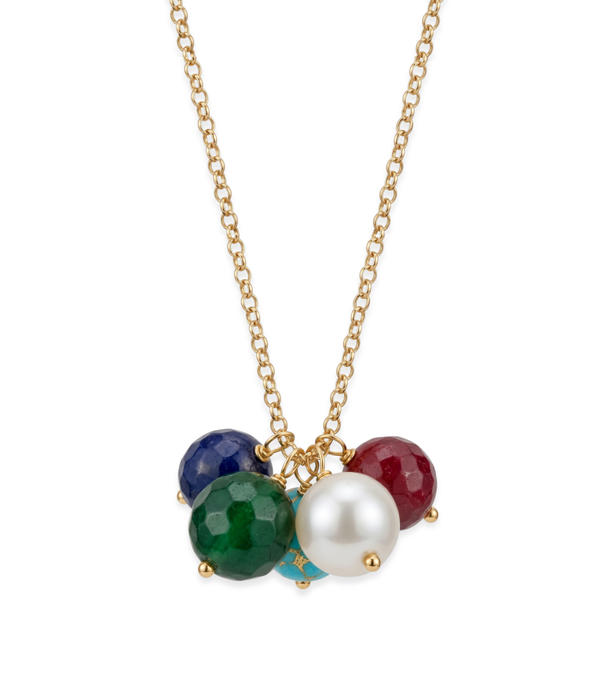 Front View of Gold Multi Drop Pendant Necklace Comfort Fit 18k Yellow with Hallmark Stamp 8.2gms