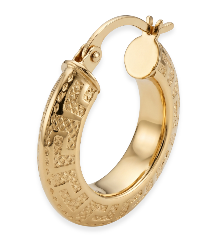 Closeup of Elena Hoop Earrings in 18K Gold Jewelry for Pierced Ears 18k Yellow with Hallmark Stamp One Size 2gms