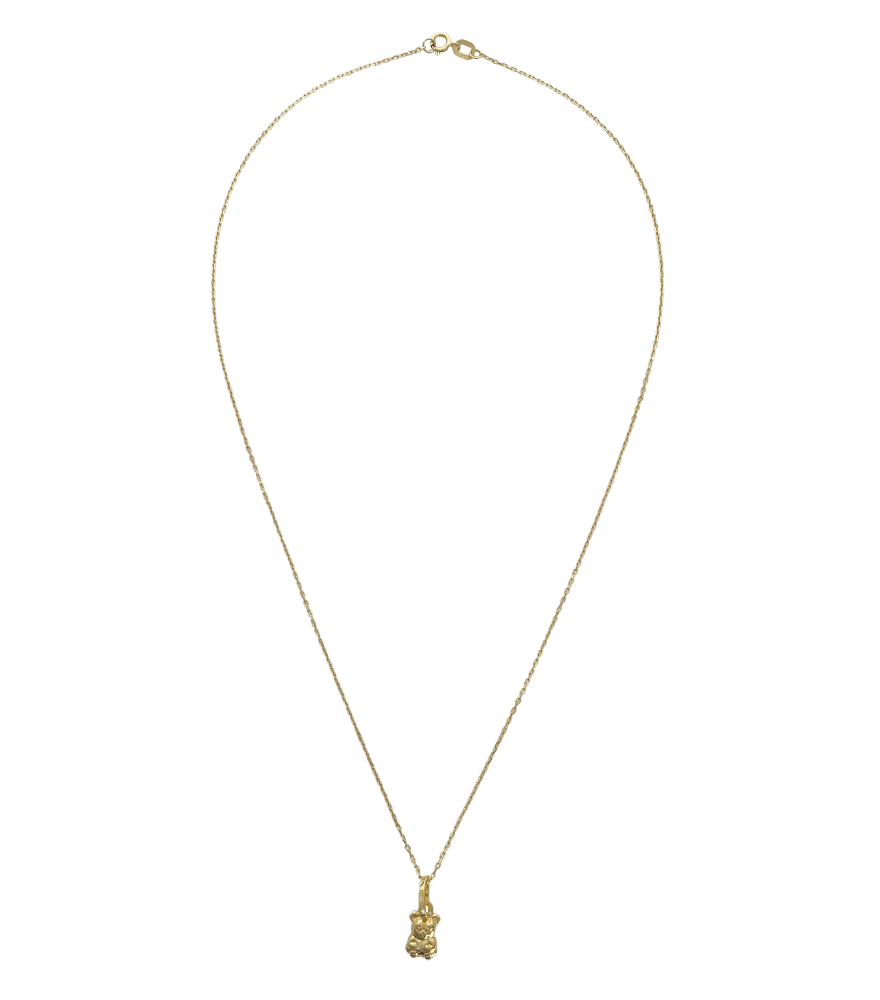 Golden Teddy Charm Pendant Necklace in 18k Gold