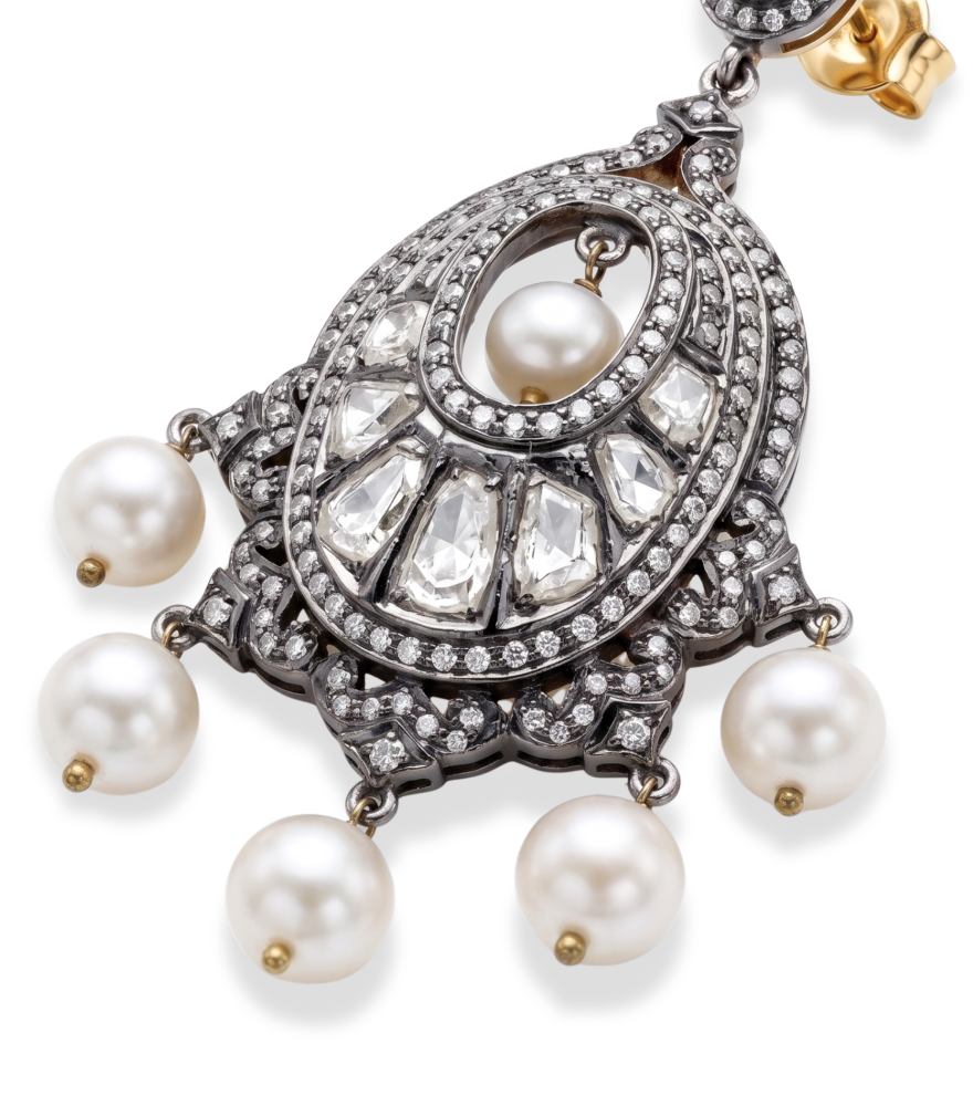 Closeup of Rahila Chandbali Earrings Jewelry for Pierced Ears 18k Gold Plated 925 Sterling Silver One Size 26.1gms