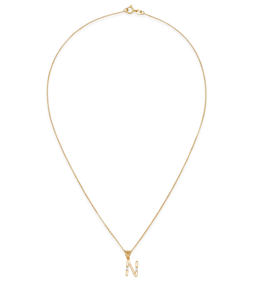 Rear View of Letter 'N' Initials Pendant Necklace in 18k Gold Fixed Length Yellow with Hallmark Stamp Metal One Size 1.3gms