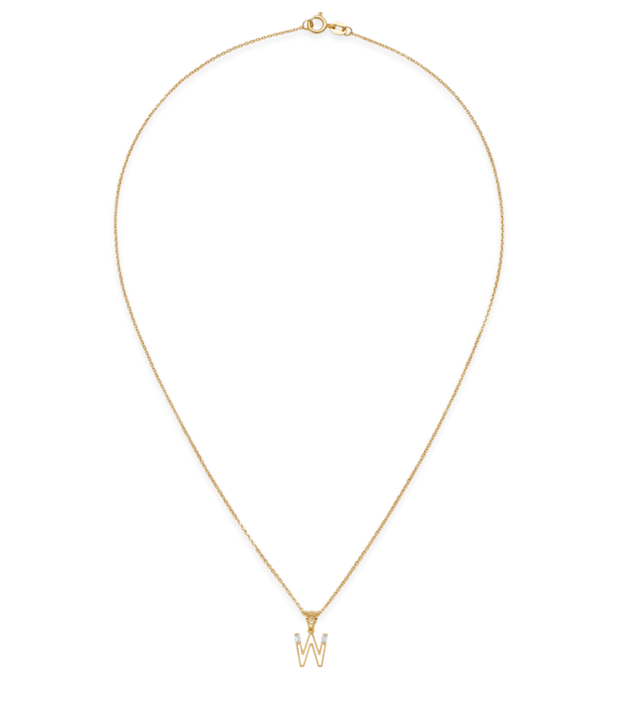 Rear View of Letter 'W' Initials Pendant Necklace in 18k Gold Fixed Length Yellow with Hallmark Stamp Metal One Size 1.2gms