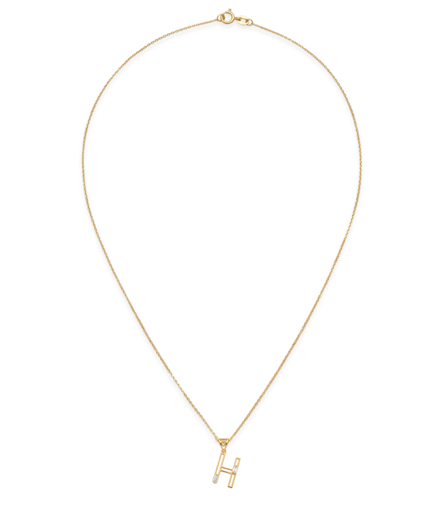 Rear View of Letter 'H' Initials Pendant Necklace in 18k Gold Fixed Length Yellow with Hallmark Stamp Metal One Size 1.3gms