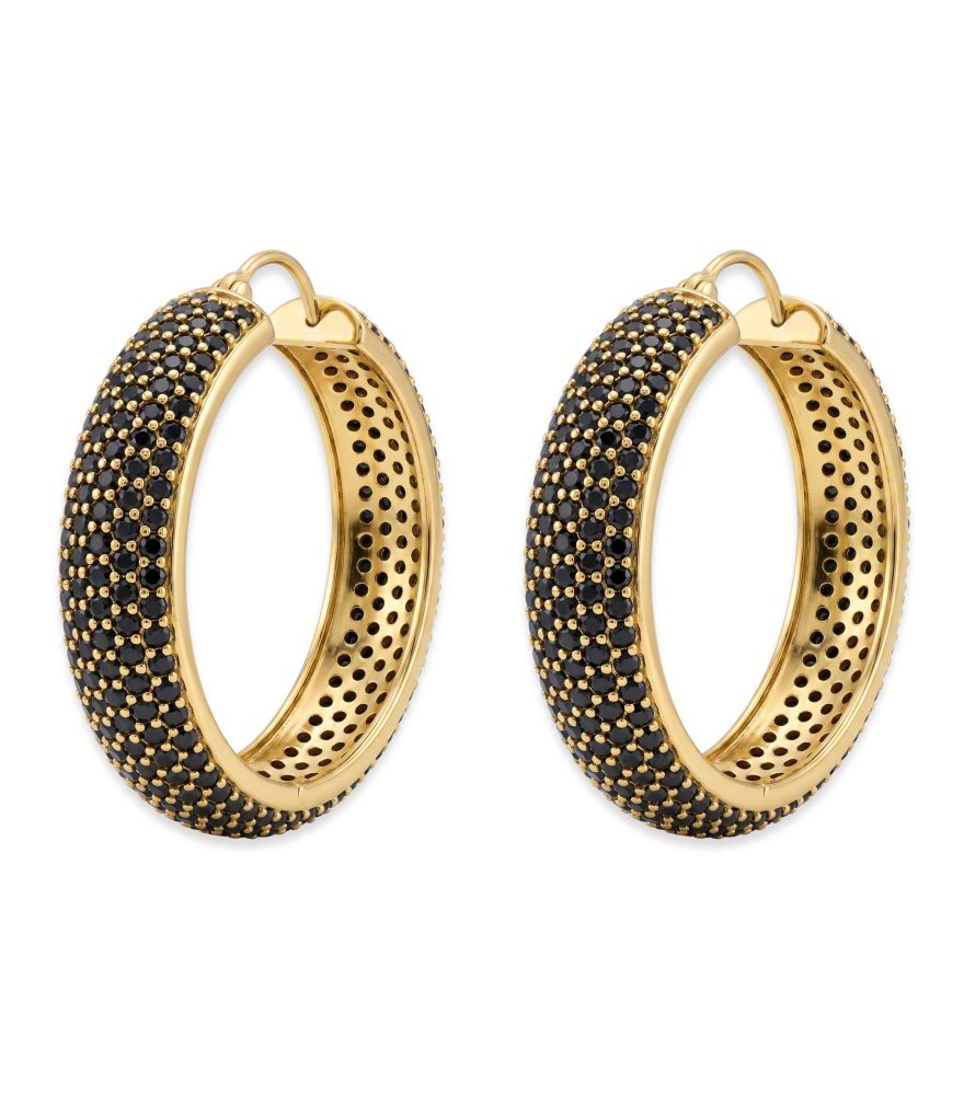 Front View of Pari Hoop Earrings - Sapphire Jewelry for Pierced Ears 18k Gold Plated 925 Sterling Silver One Size 20.8gms