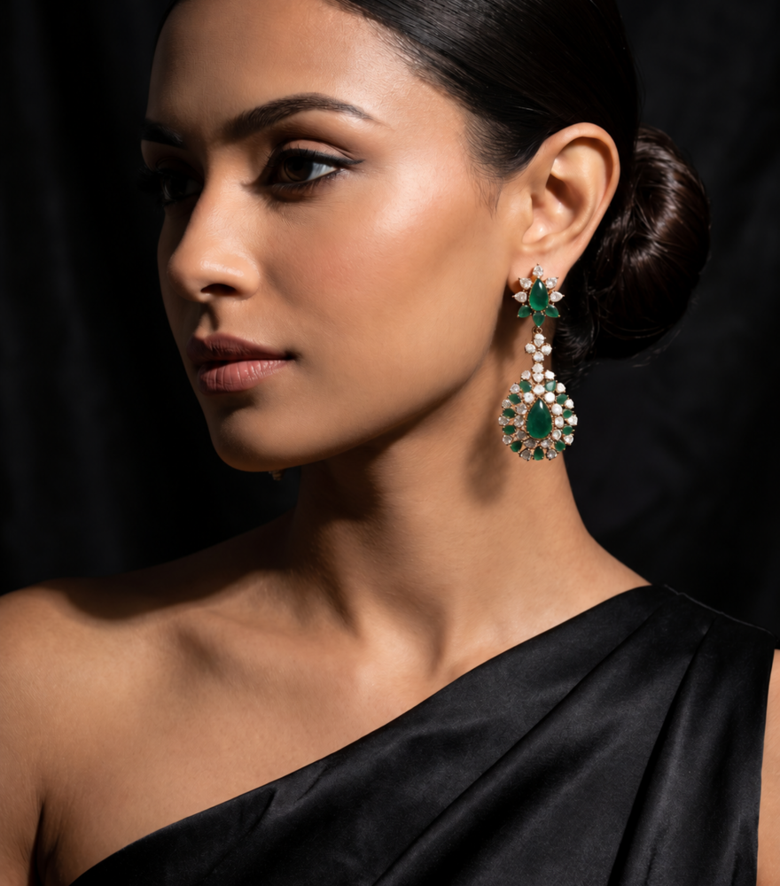 Alternate View of Model Wearing Anisa Earrings in 18k Gold Plated Sterling Silver Jewelry for Pierced Ears 925 One Size 36.9gms