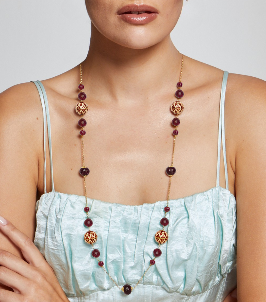 Tanvi Pearl and Enamel Necklace in 18k Gold